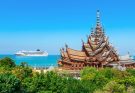 Panoramic View to the Sanctuary of Truth with the Blue Sea background in Pattaya