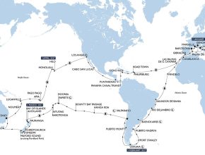 A map of the MSC Cruises 2027 World Cruise