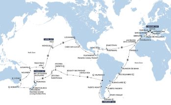 A map of the MSC Cruises 2027 World Cruise